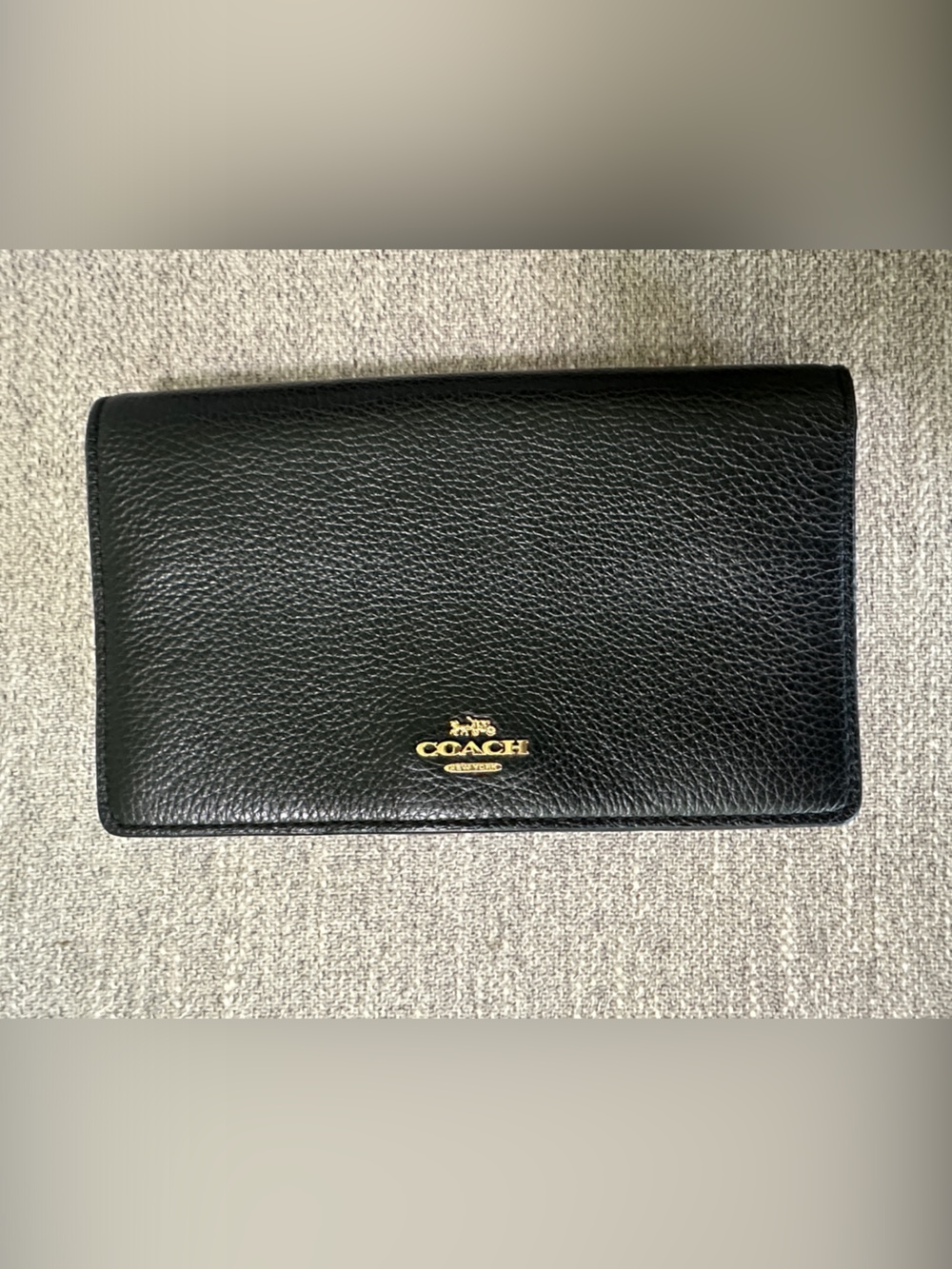 Coach Black Pebbled Leather Continental Wallet with Gold Logo - Picture 11 of 15